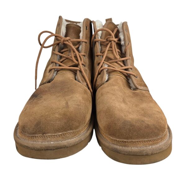 UGG Harkley 1016472 Men's Boots Suede Fur Chestnut Brown Lace Up Sz 17 - Picture 4 of 11